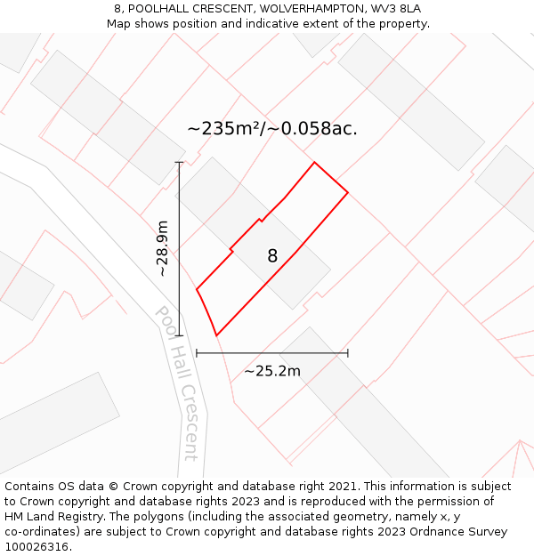 8, POOLHALL CRESCENT, WOLVERHAMPTON, WV3 8LA: Plot and title map