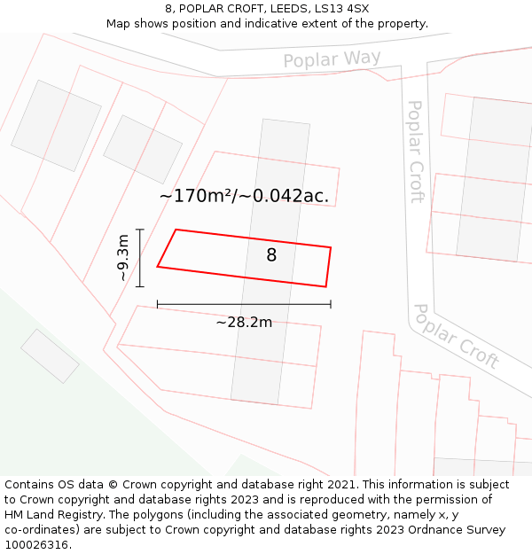 8, POPLAR CROFT, LEEDS, LS13 4SX: Plot and title map