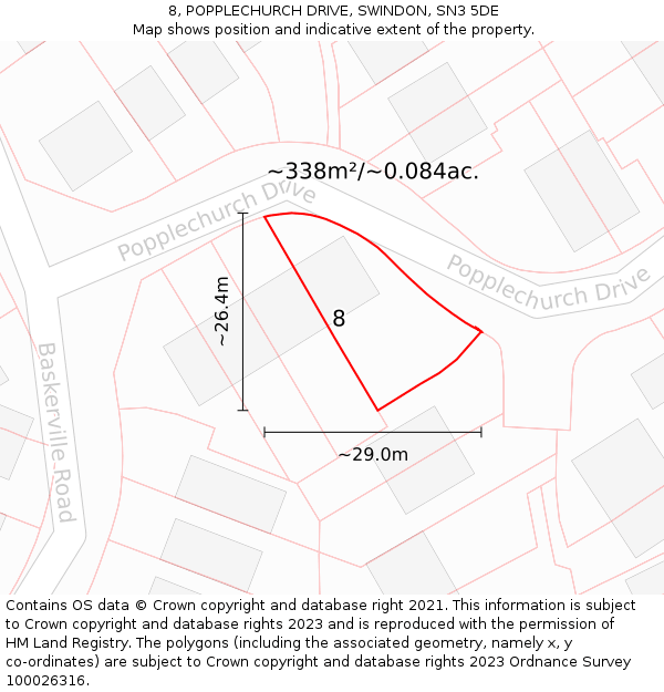 8, POPPLECHURCH DRIVE, SWINDON, SN3 5DE: Plot and title map