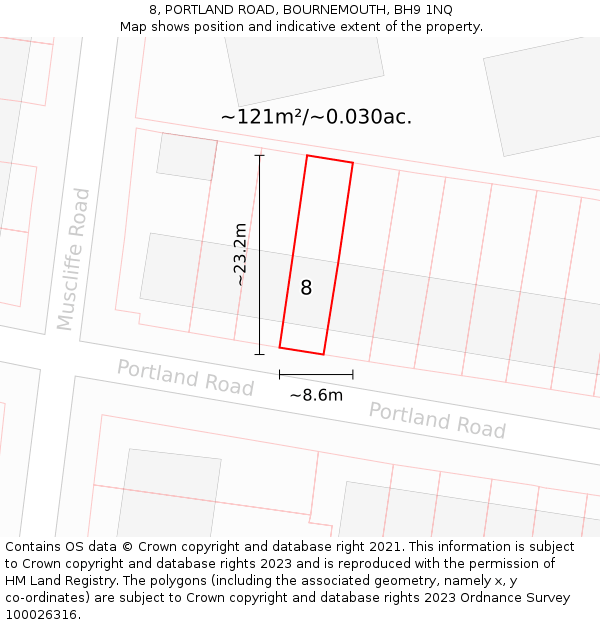 8, PORTLAND ROAD, BOURNEMOUTH, BH9 1NQ: Plot and title map