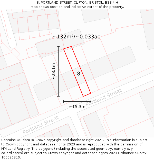 8, PORTLAND STREET, CLIFTON, BRISTOL, BS8 4JH: Plot and title map