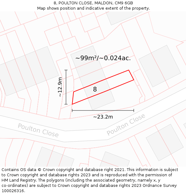8, POULTON CLOSE, MALDON, CM9 6GB: Plot and title map