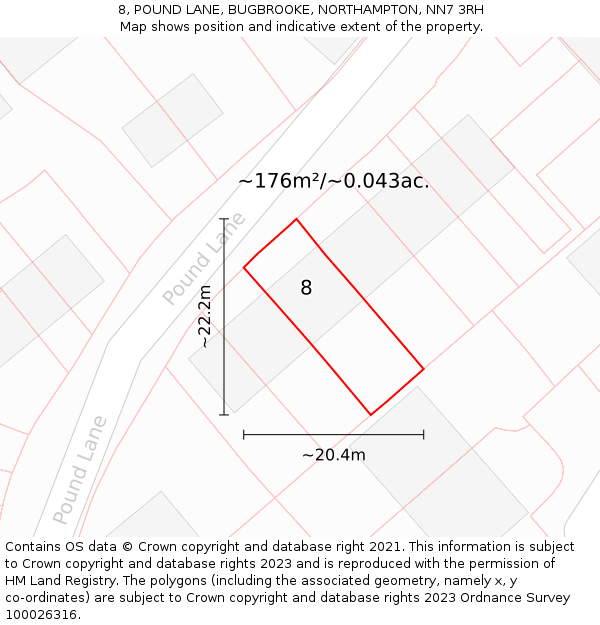 8, POUND LANE, BUGBROOKE, NORTHAMPTON, NN7 3RH: Plot and title map