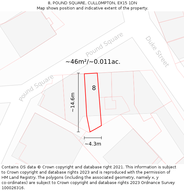 8, POUND SQUARE, CULLOMPTON, EX15 1DN: Plot and title map