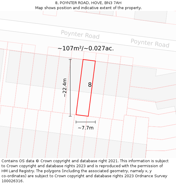 8, POYNTER ROAD, HOVE, BN3 7AH: Plot and title map