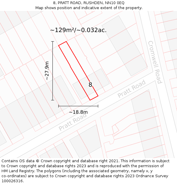 8, PRATT ROAD, RUSHDEN, NN10 0EQ: Plot and title map