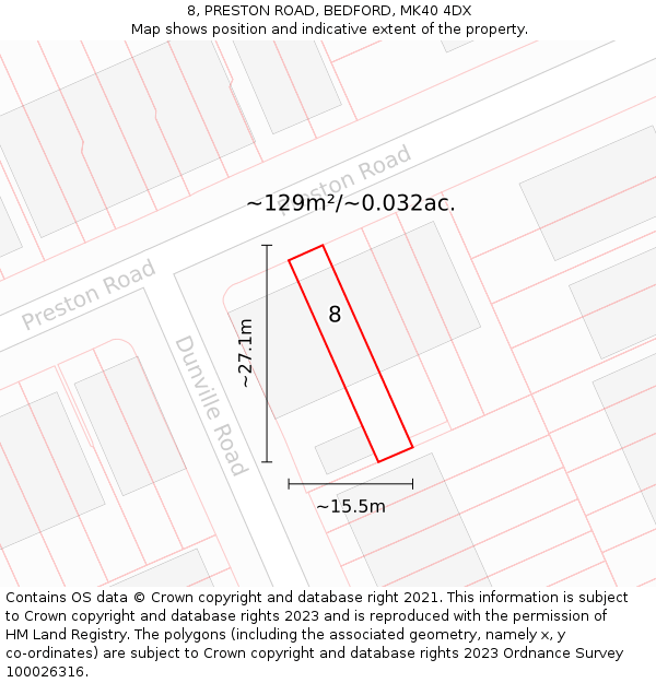 8, PRESTON ROAD, BEDFORD, MK40 4DX: Plot and title map