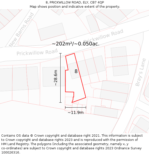 8, PRICKWILLOW ROAD, ELY, CB7 4QP: Plot and title map