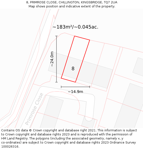 8, PRIMROSE CLOSE, CHILLINGTON, KINGSBRIDGE, TQ7 2UA: Plot and title map