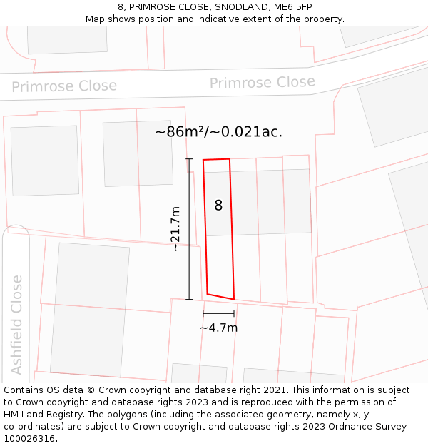 8, PRIMROSE CLOSE, SNODLAND, ME6 5FP: Plot and title map