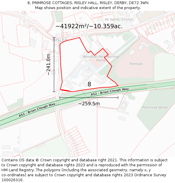 8, PRIMROSE COTTAGES, RISLEY HALL, RISLEY, DERBY, DE72 3WN: Plot and title map