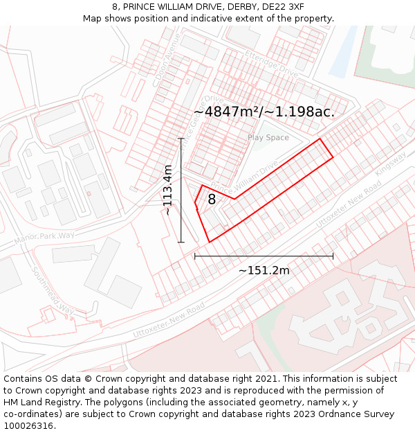 8, PRINCE WILLIAM DRIVE, DERBY, DE22 3XF: Plot and title map