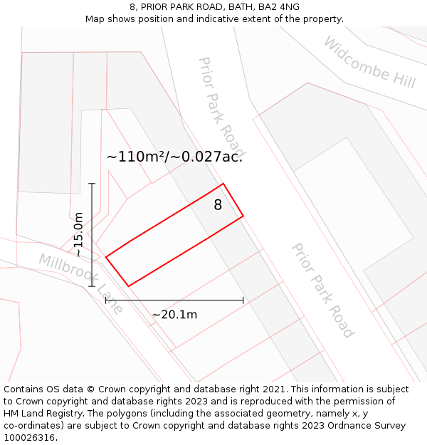 8, PRIOR PARK ROAD, BATH, BA2 4NG: Plot and title map