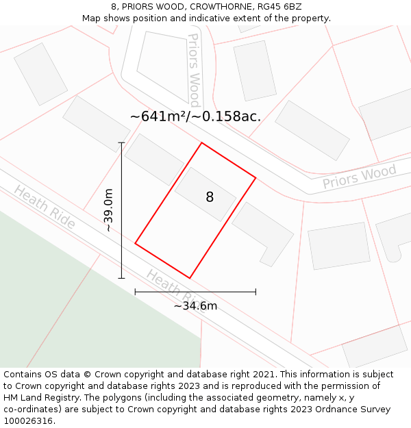 8, PRIORS WOOD, CROWTHORNE, RG45 6BZ: Plot and title map