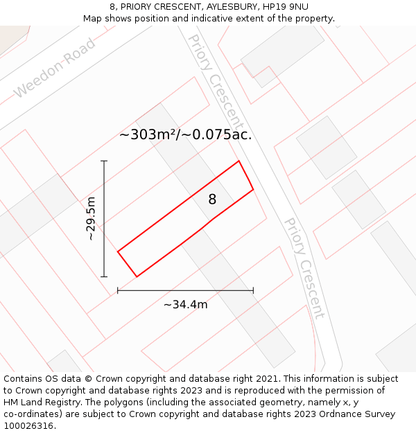8, PRIORY CRESCENT, AYLESBURY, HP19 9NU: Plot and title map