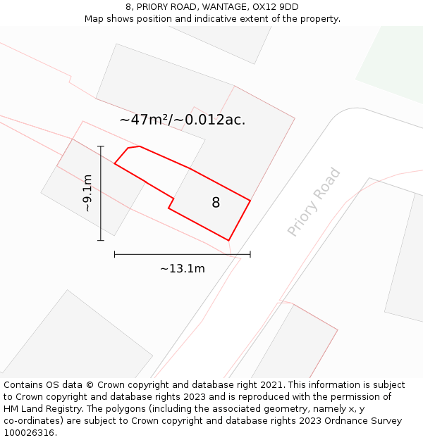 8, PRIORY ROAD, WANTAGE, OX12 9DD: Plot and title map