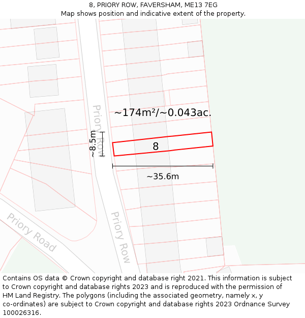 8, PRIORY ROW, FAVERSHAM, ME13 7EG: Plot and title map
