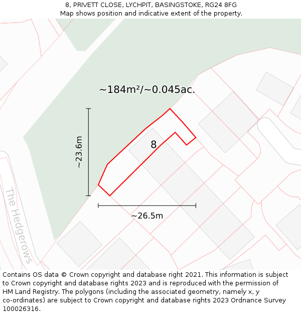 8, PRIVETT CLOSE, LYCHPIT, BASINGSTOKE, RG24 8FG: Plot and title map