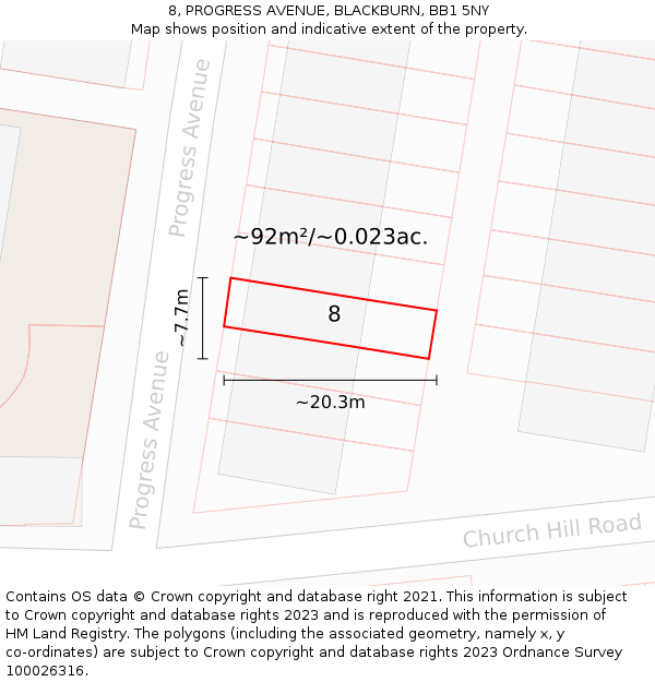 8, PROGRESS AVENUE, BLACKBURN, BB1 5NY: Plot and title map