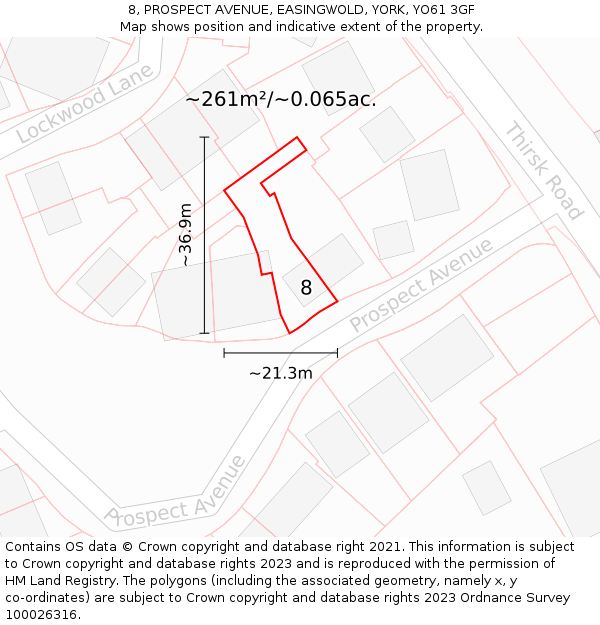 8, PROSPECT AVENUE, EASINGWOLD, YORK, YO61 3GF: Plot and title map