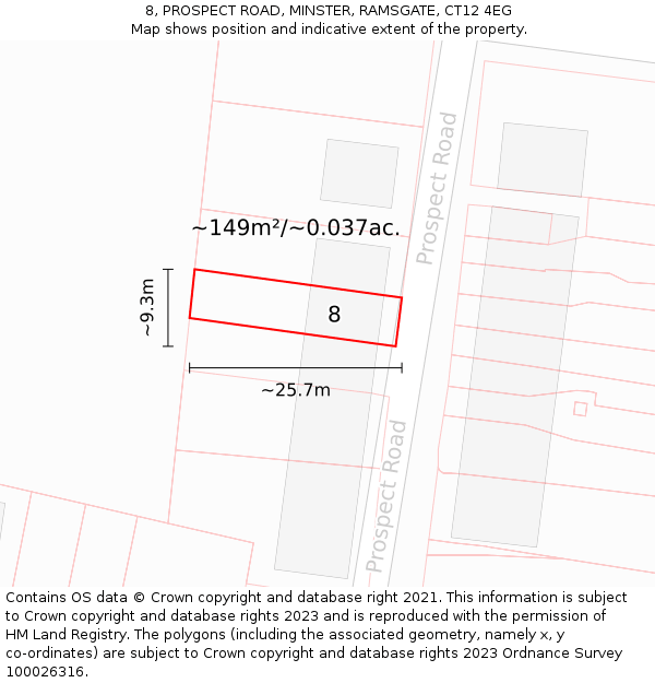8, PROSPECT ROAD, MINSTER, RAMSGATE, CT12 4EG: Plot and title map