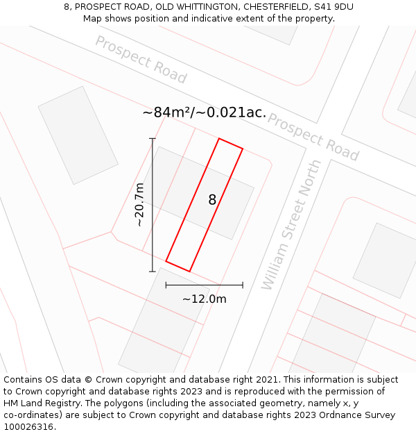 8, PROSPECT ROAD, OLD WHITTINGTON, CHESTERFIELD, S41 9DU: Plot and title map