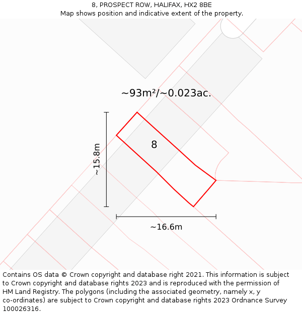 8, PROSPECT ROW, HALIFAX, HX2 8BE: Plot and title map