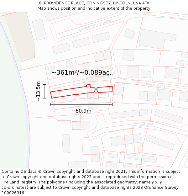 8, PROVIDENCE PLACE, CONINGSBY, LINCOLN, LN4 4TA: Plot and title map