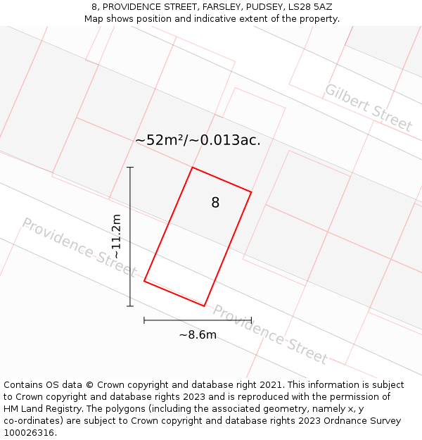 8, PROVIDENCE STREET, FARSLEY, PUDSEY, LS28 5AZ: Plot and title map