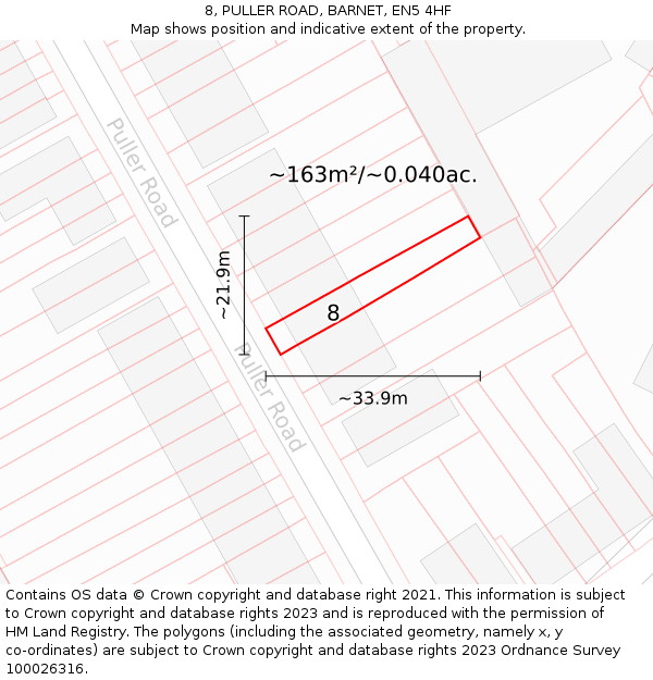 8, PULLER ROAD, BARNET, EN5 4HF: Plot and title map