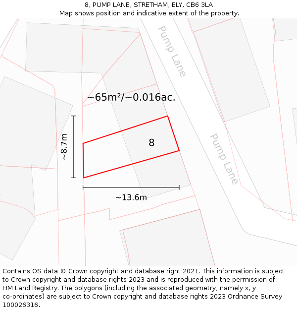 8, PUMP LANE, STRETHAM, ELY, CB6 3LA: Plot and title map