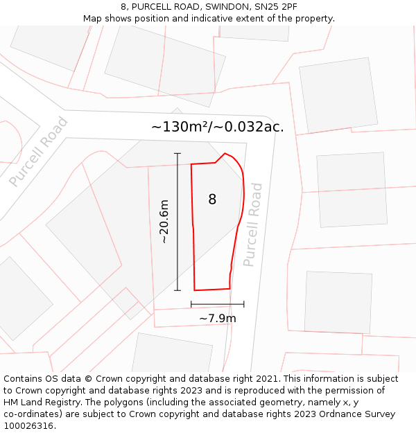 8, PURCELL ROAD, SWINDON, SN25 2PF: Plot and title map