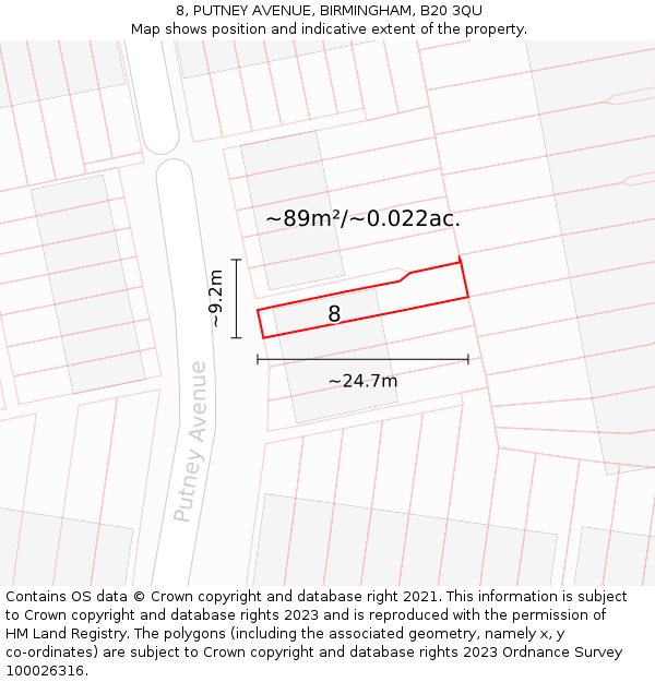 8, PUTNEY AVENUE, BIRMINGHAM, B20 3QU: Plot and title map