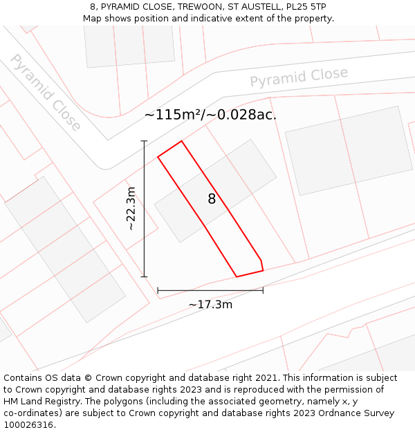 8, PYRAMID CLOSE, TREWOON, ST AUSTELL, PL25 5TP: Plot and title map