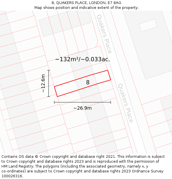 8, QUAKERS PLACE, LONDON, E7 8AG: Plot and title map