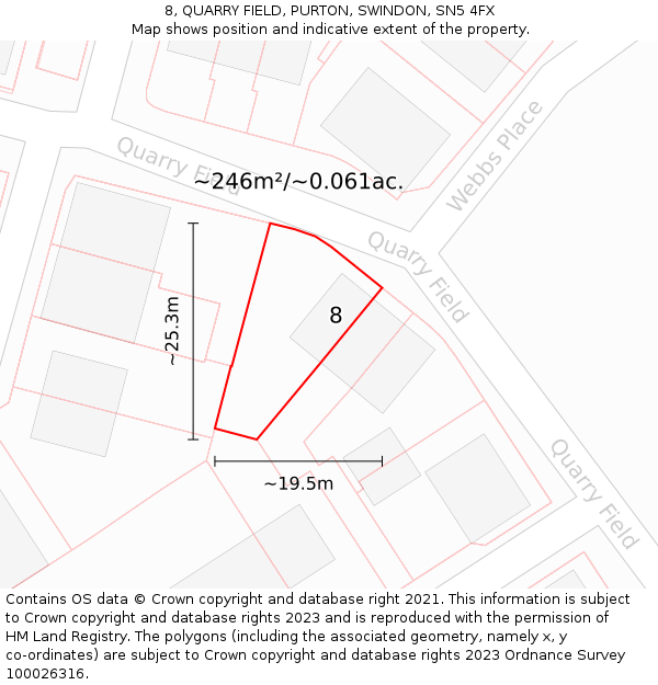 8, QUARRY FIELD, PURTON, SWINDON, SN5 4FX: Plot and title map