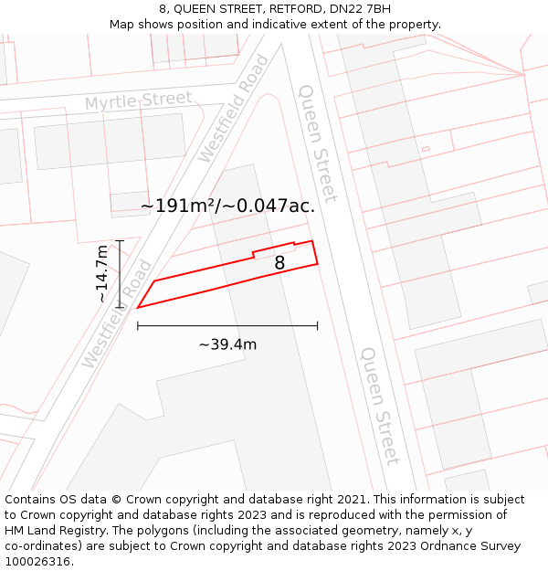 8, QUEEN STREET, RETFORD, DN22 7BH: Plot and title map