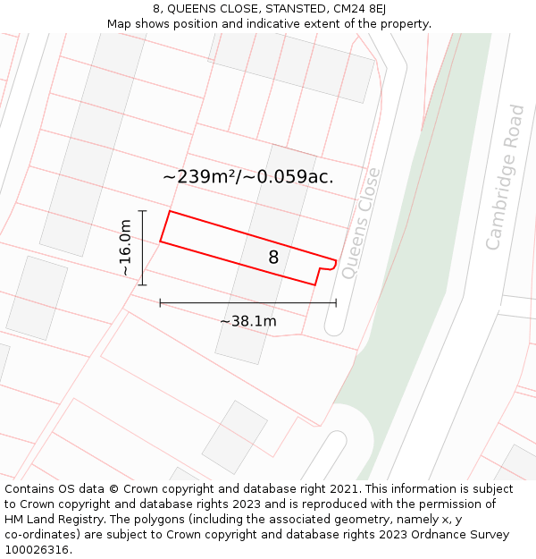 8, QUEENS CLOSE, STANSTED, CM24 8EJ: Plot and title map