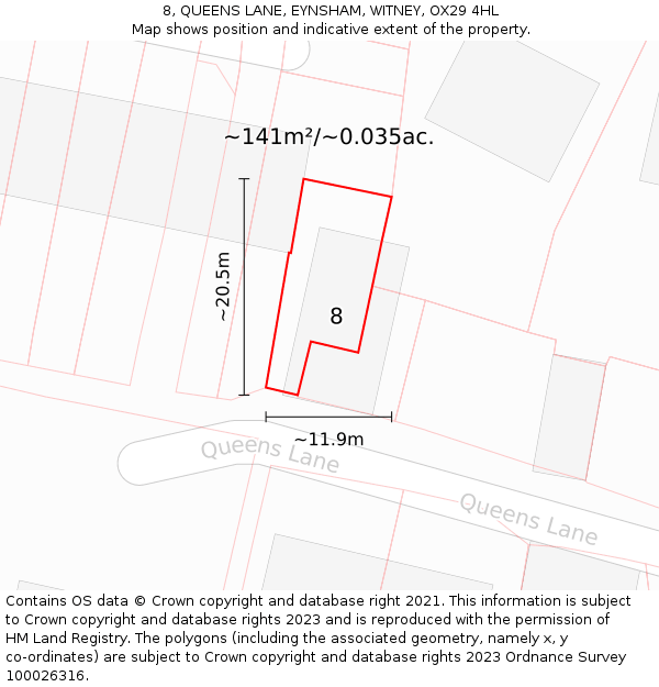 8, QUEENS LANE, EYNSHAM, WITNEY, OX29 4HL: Plot and title map