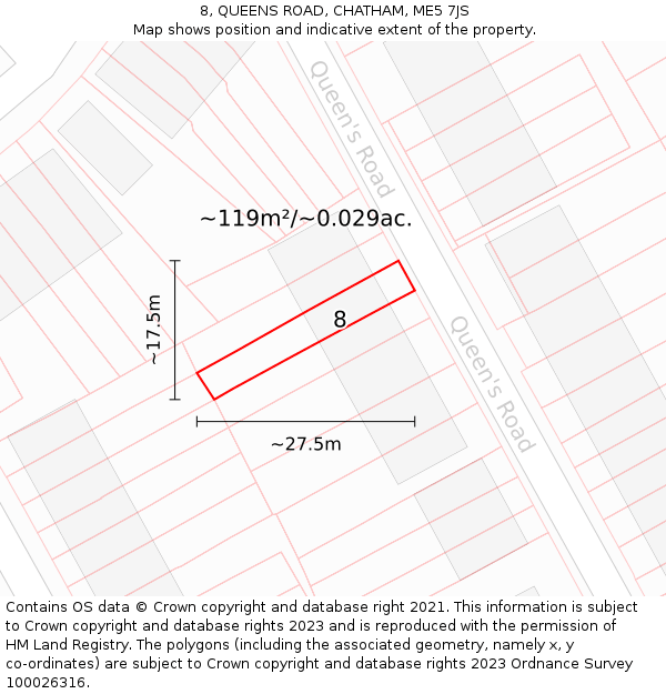 8, QUEENS ROAD, CHATHAM, ME5 7JS: Plot and title map
