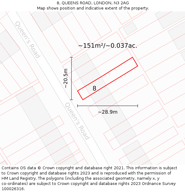 8, QUEENS ROAD, LONDON, N3 2AG: Plot and title map