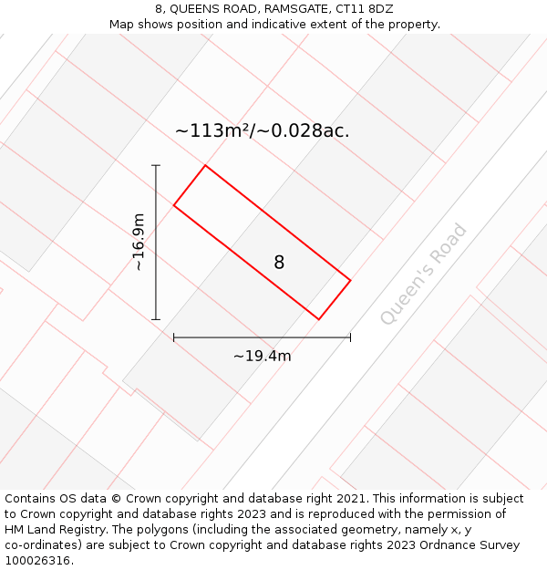 8, QUEENS ROAD, RAMSGATE, CT11 8DZ: Plot and title map