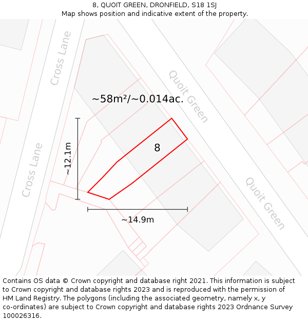 8, QUOIT GREEN, DRONFIELD, S18 1SJ: Plot and title map