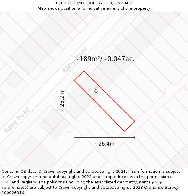 8, RABY ROAD, DONCASTER, DN2 4BZ: Plot and title map