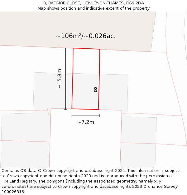 8, RADNOR CLOSE, HENLEY-ON-THAMES, RG9 2DA: Plot and title map