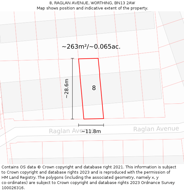 8, RAGLAN AVENUE, WORTHING, BN13 2AW: Plot and title map