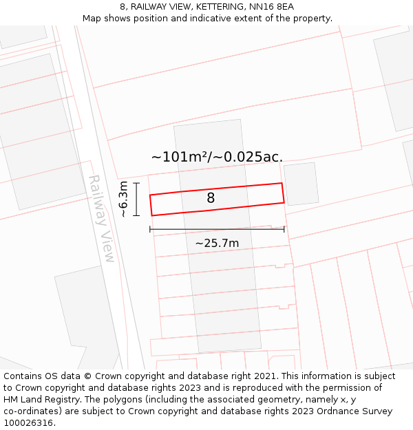 8, RAILWAY VIEW, KETTERING, NN16 8EA: Plot and title map