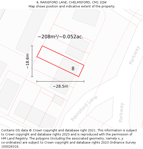 8, RAINSFORD LANE, CHELMSFORD, CM1 2QW: Plot and title map
