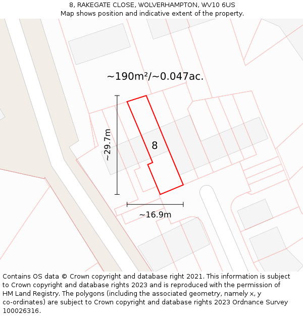 8, RAKEGATE CLOSE, WOLVERHAMPTON, WV10 6US: Plot and title map