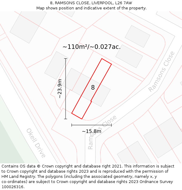8, RAMSONS CLOSE, LIVERPOOL, L26 7AW: Plot and title map